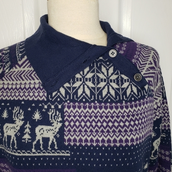 Woolrich Nordic Scandinavian Fair Isle Asymmetrical Button Neck Sweater M - Picture 2 of 11